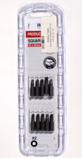 71802 Wiha 10 Piece Pack Of #2 Square Bits 1/4 Inch Drive 1.0 O.a.l