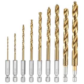 124768 Workpro 9-piece 1/4 Inch Hex Shank Drill Bit Set Titanium Plating Hss
