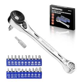Workpro 820909613305 21 Pcs 1/4 Inch Mini Ratchet Wrench 72-tooth Right Angle Silver