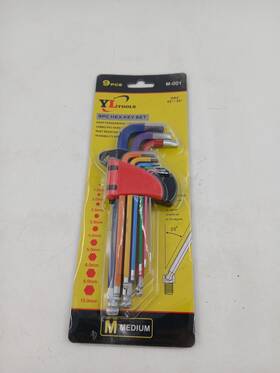 M-001 Yl Tools 9pc Hex Key Set Metric Ball End Allen Wrench Cr-v Steel Medium Size