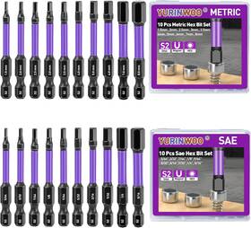 Yurinwoo 313042798775 20pcs Hex Head Allen Wrench Drill Bit Set Metric And Sae S2 Steel Bits