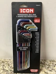 Icon Professional Ball End L-shaped Hex Wrench Set Color Coded. Fixed Price $27.00.