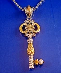 Sterling Silver Cz Set Tone Vintage Key Pendant W/18" Chain, 9/8 X 1/2". Fixed Price $30.00.