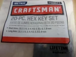 New Craftsman 20 Hex Key (allen Wrench) Set, Metric Mm, Long-arm & Short-arm. Fixed Price $12.97.