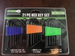 21PC Hex Key Set - Sae/mm/star Grip 92159 Heat Treated, Chrome Vanadium Steel. Fixed Price $11.99.