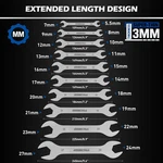 10 Piece Super Thin Open-end Wrench Set Metric 5.5 27MM 3MM Thickness Slim. Fixed Price $27.37.