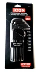(new) Icon Professional Ball End 13PC Metric L-shaped Hex Wrench Set High Torque. Fixed Price $39.95.