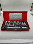 Jonnesway 24PCS 3/8" Dr. Socket Set Sae S05H3224S Chrome Ratchet Red Case. Fixed Price $149.99.
