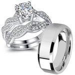 His Hers Sterling Silver Cz Infinity Couple Wedding Engagement Rings & Band Set. Fixed Price $84.99.