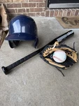 Adidas Vanquish 25" Bat, Rawlings Glove, Youth Helmet, T-ball Set With. Fixed Price $35.00.