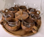 Switzerland Willi Huggler Carved Wood Coffee Set Tray Sugar 7 Cups Mcm. Fixed Price $129.99.