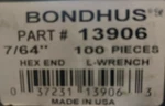 Allen Wrench Bondhus 7/64 Box Of 100 Made In Usa. Fixed Price $60.00.