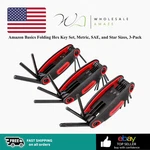 Amazon Basics Folding Hex Key Set, Metric, Sae, And Star Sizes, 3-PACK. Fixed Price $12.99.
