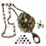 Chain Lanyard Necklace, Keys, Id Badge, Boho Bronze Flower Pearl Color Choice. Fixed Price $21.42.