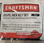Craftsman 946696A 20-PC Sae Hex Key Set Steel Short & Long Arm Standard Sizes. Fixed Price $8.50.