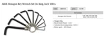 Asahi ARSE110 10-PIECE Sae Hex Key Wrench Set On Metal Ring Made Japan. Fixed Price $23.00.
