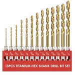 Macxcoip Hex Shank Drill Bit Set 13PCS Hss Titanium Twist For Sheet.... Fixed Price $14.37.