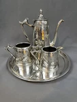 Sheffield Silver Plate Tea/coffee/chocolate Set, Hallmarked Key 21 & Tray - 3127. Fixed Price $110.00.