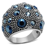Montana Blue Crystal Wide Band Dome Bubble Stainless Steel Cocktail Cluster Ring. Fixed Price $14.88.