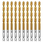 Titanium Twist Drill Set, 10 Pcs 1/4" Hex Shank High Speed Ste.... Fixed Price $25.04.