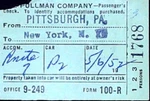 Pullman Company Pennsylvania Rail Road Ticket Stub Pittsburgh New York 5/6/1952. Fixed Price $15.00.
