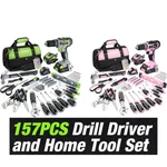 Workpro 157PC Hand Tool Set 20V Cordless Drill Driver Home Kit Us Pink/grey. Fixed Price $130.99.